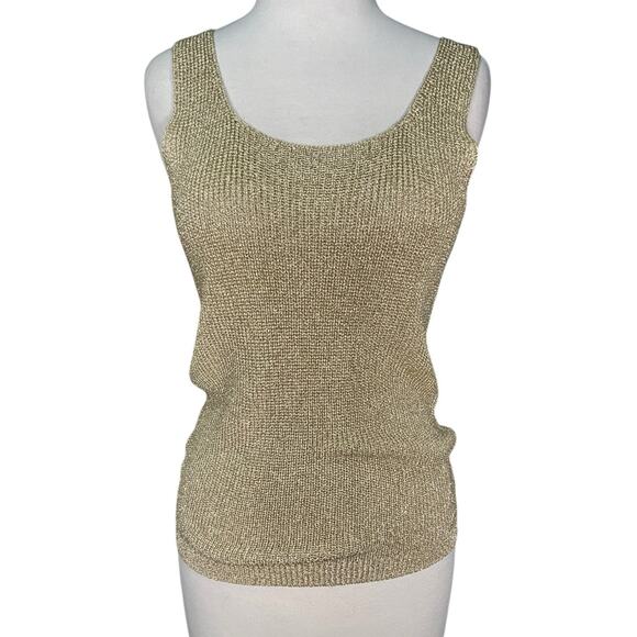 Suzelle Vintage Gold Metallic Knit Tank Top Size Med Sleeveless Evening Party - Picture 1 of 16